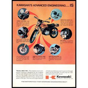 1971 Kawasaki 175E Motorcycle Vintage Print Ad Japanese Motorbike Wall Art